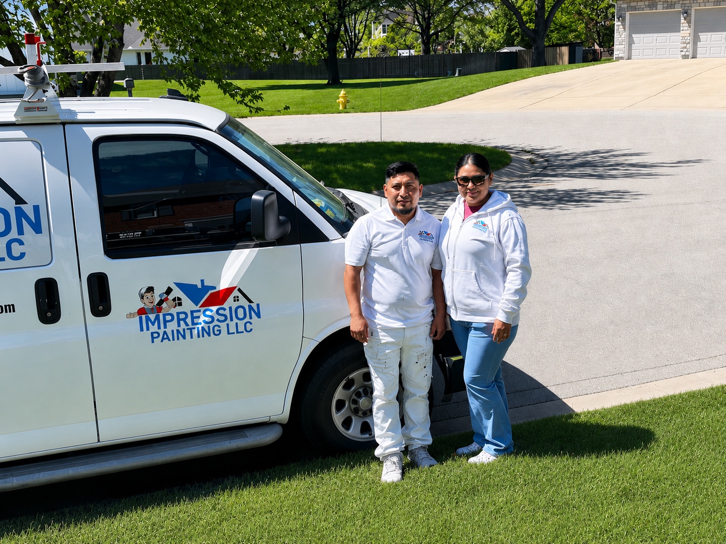 Pedro and Maydlin Lopez standing beside their Impression Painting LLC work van