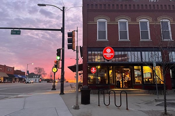 Groundhouse Coffee on the corner of Elm Street in downtown Gardner, Kansas
