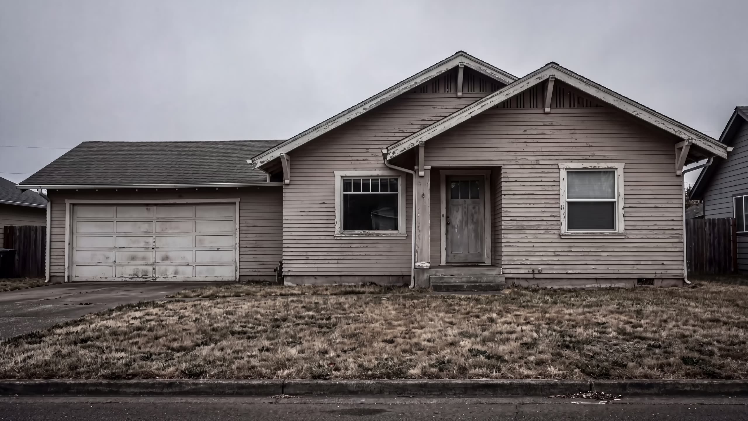 A faded, neglected house before painting